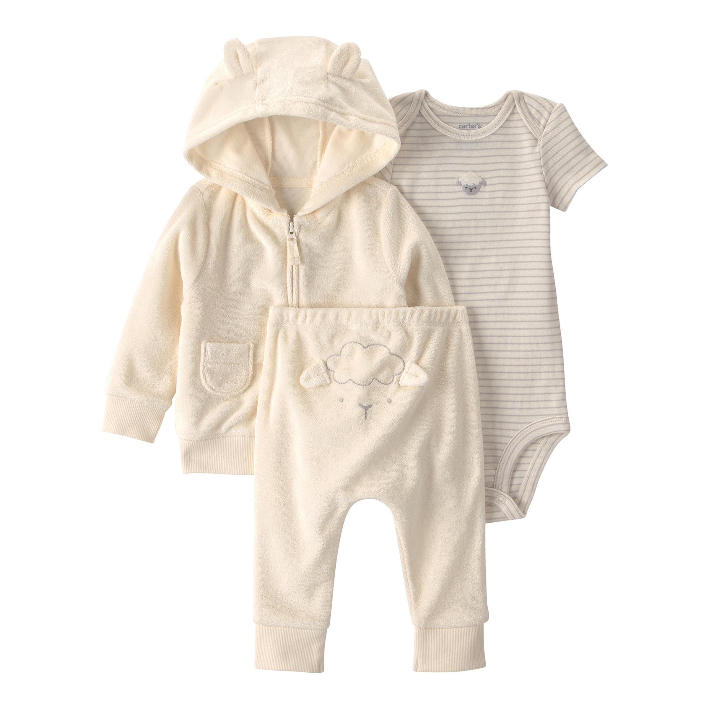 Carter's 3-tlg. Set Body kurzarm, Sweatjacke und Jogginghose Frottee Schaf