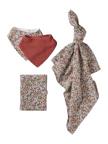 Baby Geschenk-Set zur Geburt: Lätzchen, Wickeltuch & Vorsorgeheft-Hülle