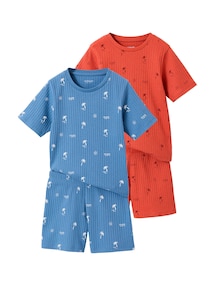 2er-Pack kurze Jungen Schlafanzüge aus Rippjersey mit Palmenmuster