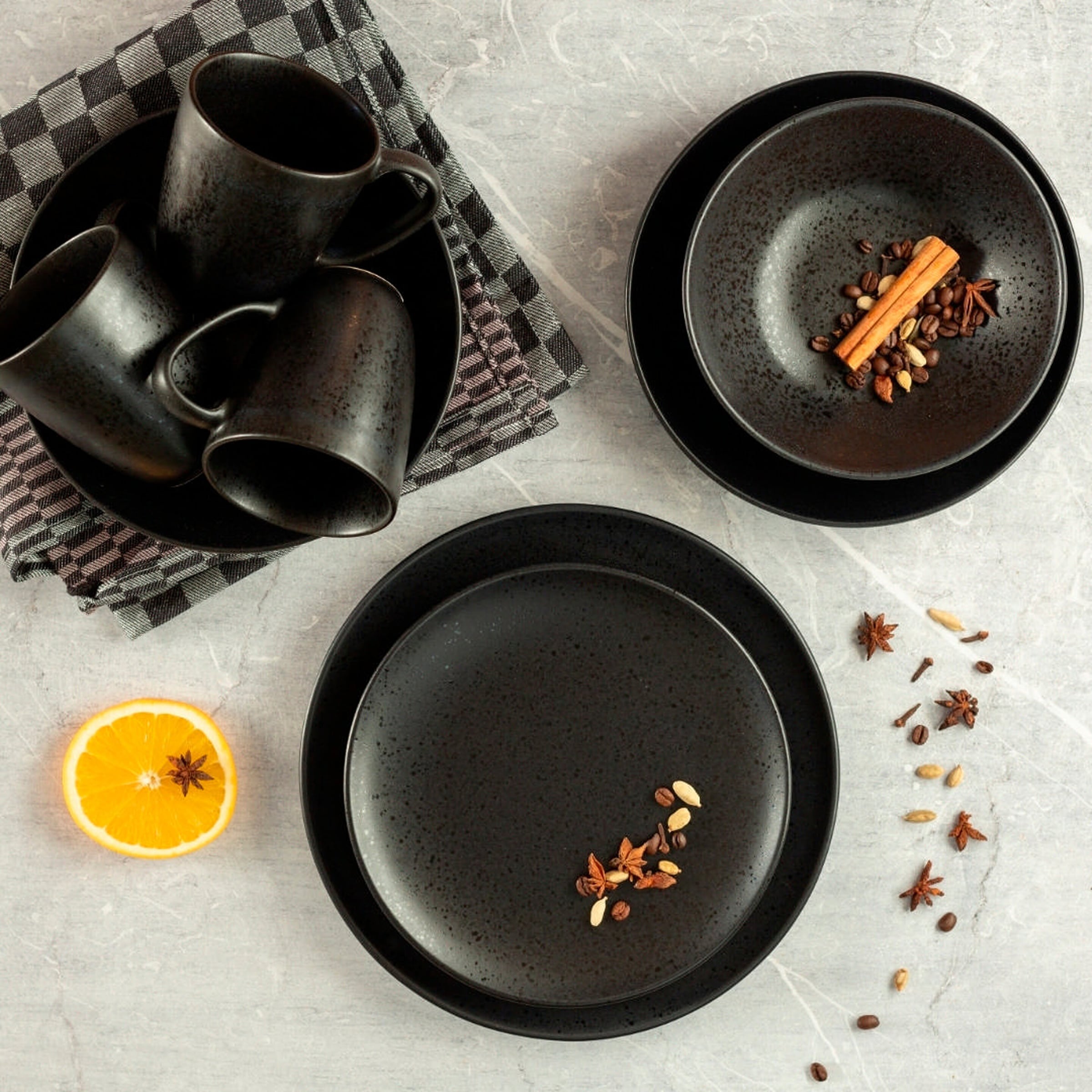 Mäser Dessertteller-Set, Steinzeug Essential Schwarz