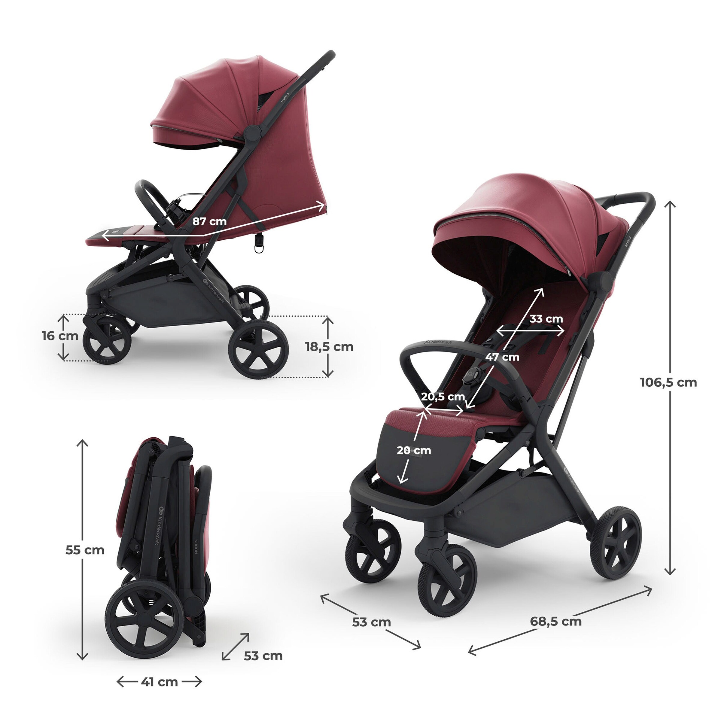 Kinderkraft Buggy NUBI 3 dunkelrot