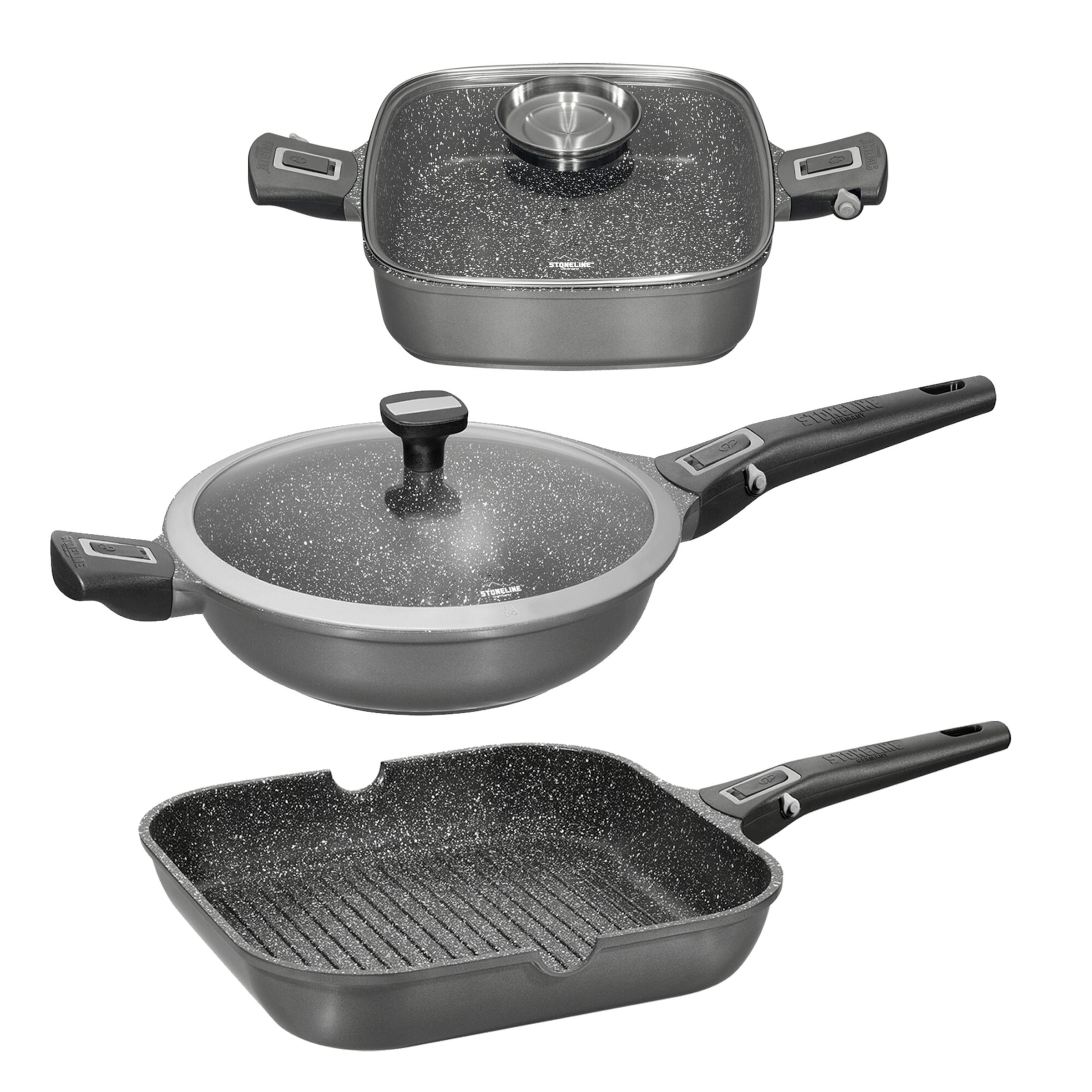 STONELINE® STONELINE Imagination PLUS Pfannen-Set 4-teilig mit abnehmbaren Griffen | Deckeln