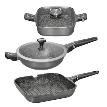 STONELINE Imagination PLUS Pfannen-Set 4-teilig mit abnehmbaren Griffen | mit Deckeln