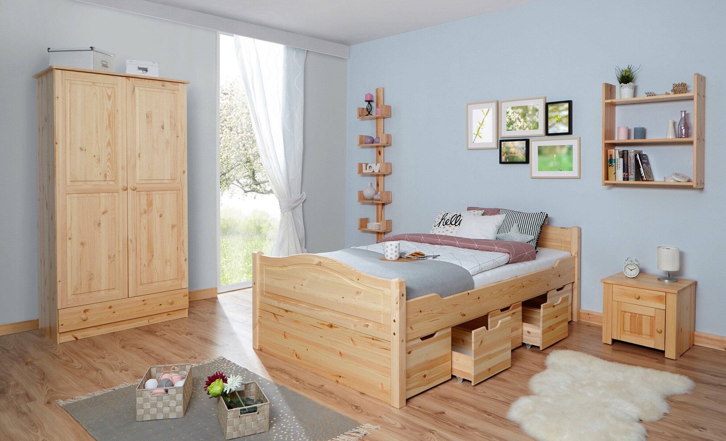 Ticaa Doppelbett "Leni" 140x200 mit 5er Schubkästen