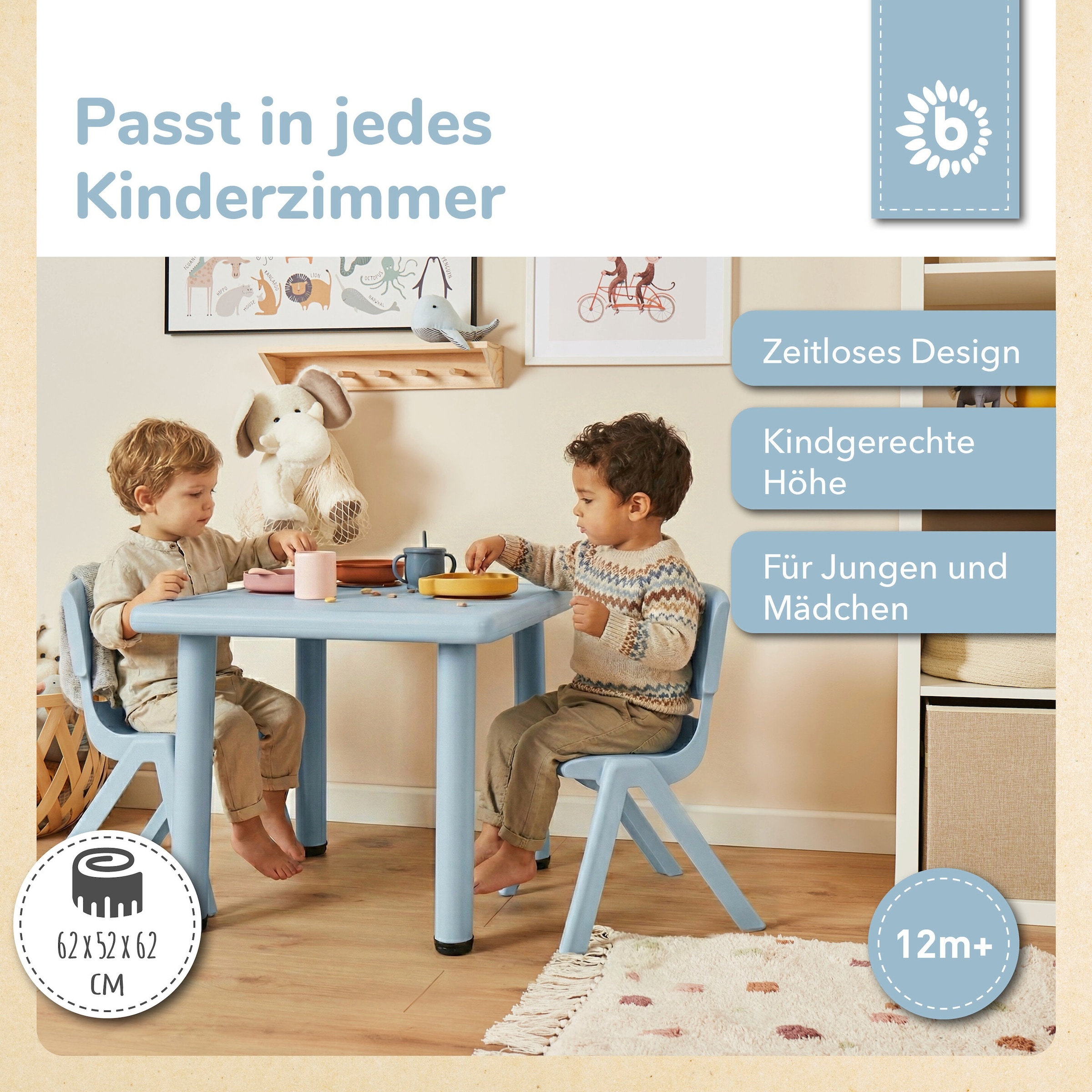 Bieco Kindertisch Hazy Blue, 62×62×52 cm