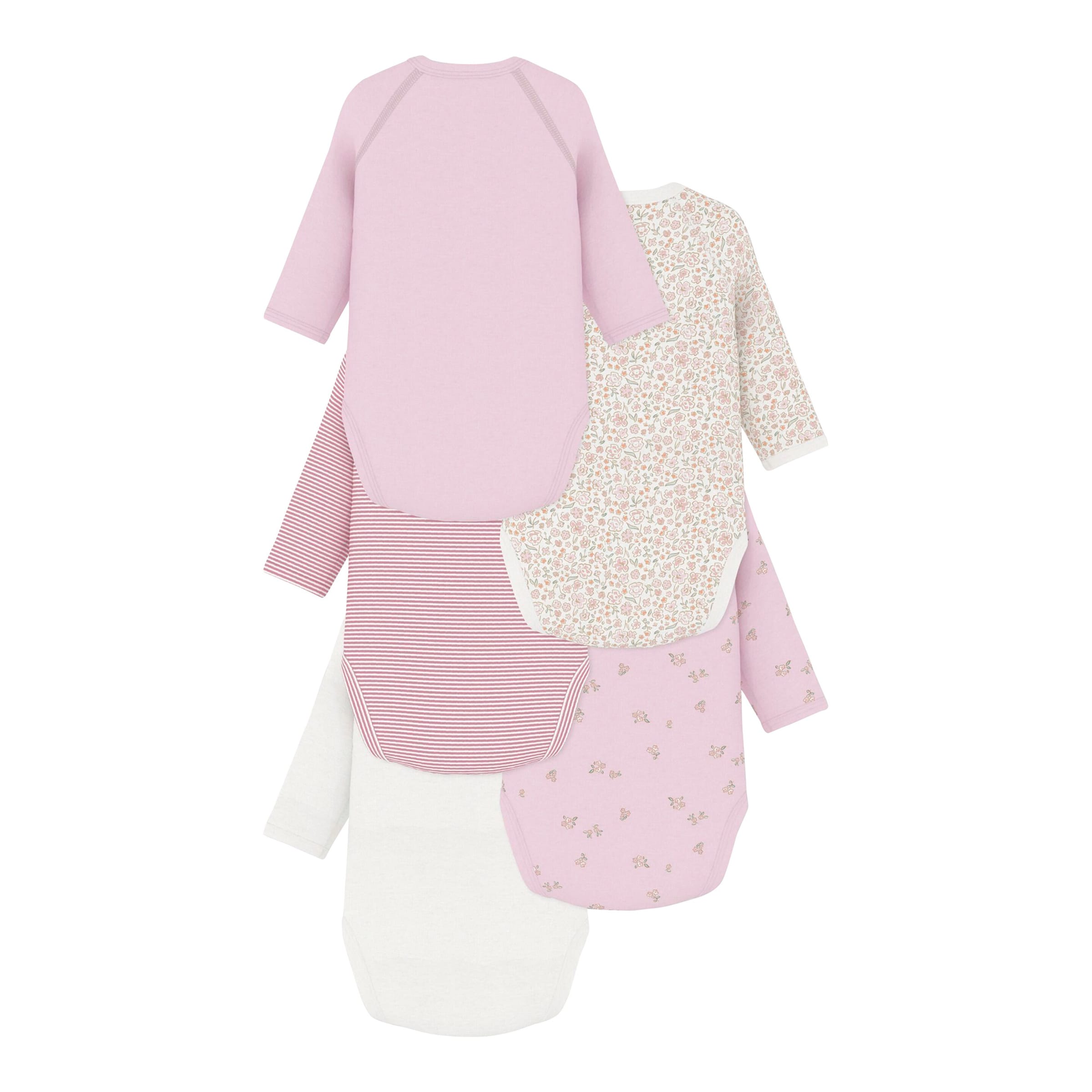 Petit Bateau 5er-Pack Wickelbodys langarm Ringel Blumen