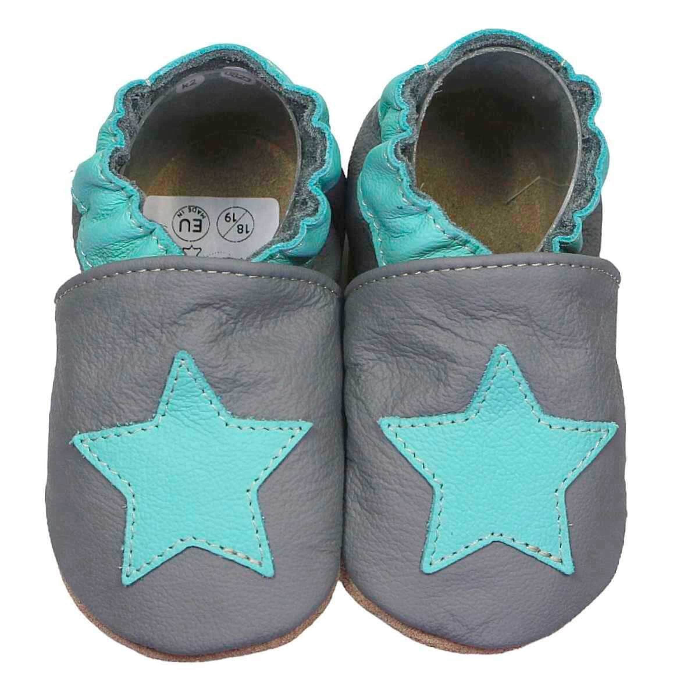 Hobea-Germany Krabbelschuhe dunkelgrau mit mint Stern