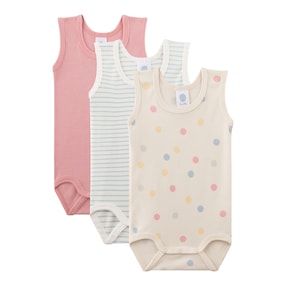 3er-Pack Bodys ohne Arm Punkte Ringel