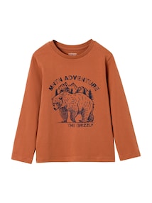 Langarmshirt mit Print Jungen, Baumwolle BASIC