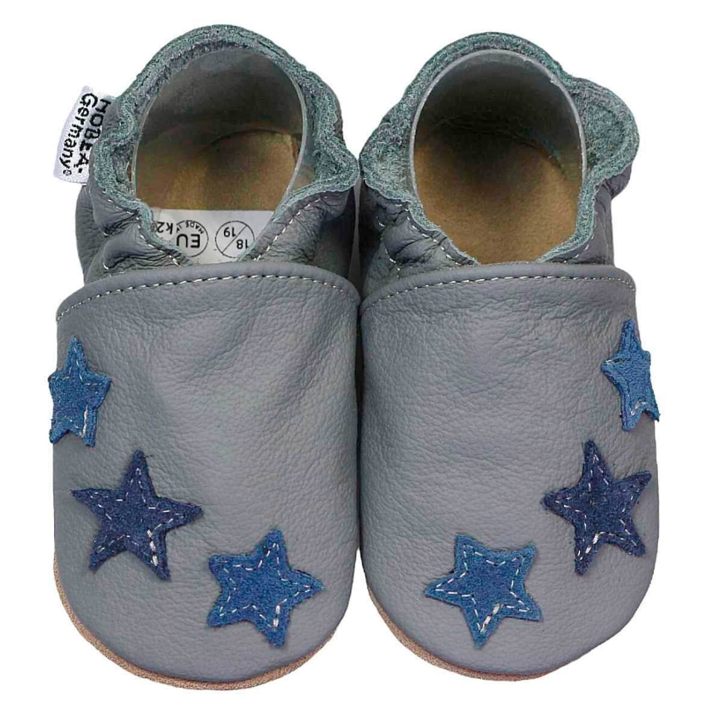 Hobea-Germany Krabbelschuhe grau mit blauen Sternchen