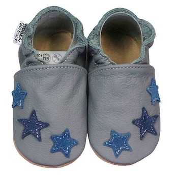 Krabbelschuhe grau mit blauen Sternchen