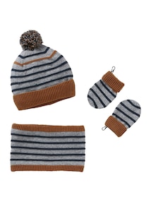 Jungen Baby-Set: Mütze, Rundschal & Fäustlinge