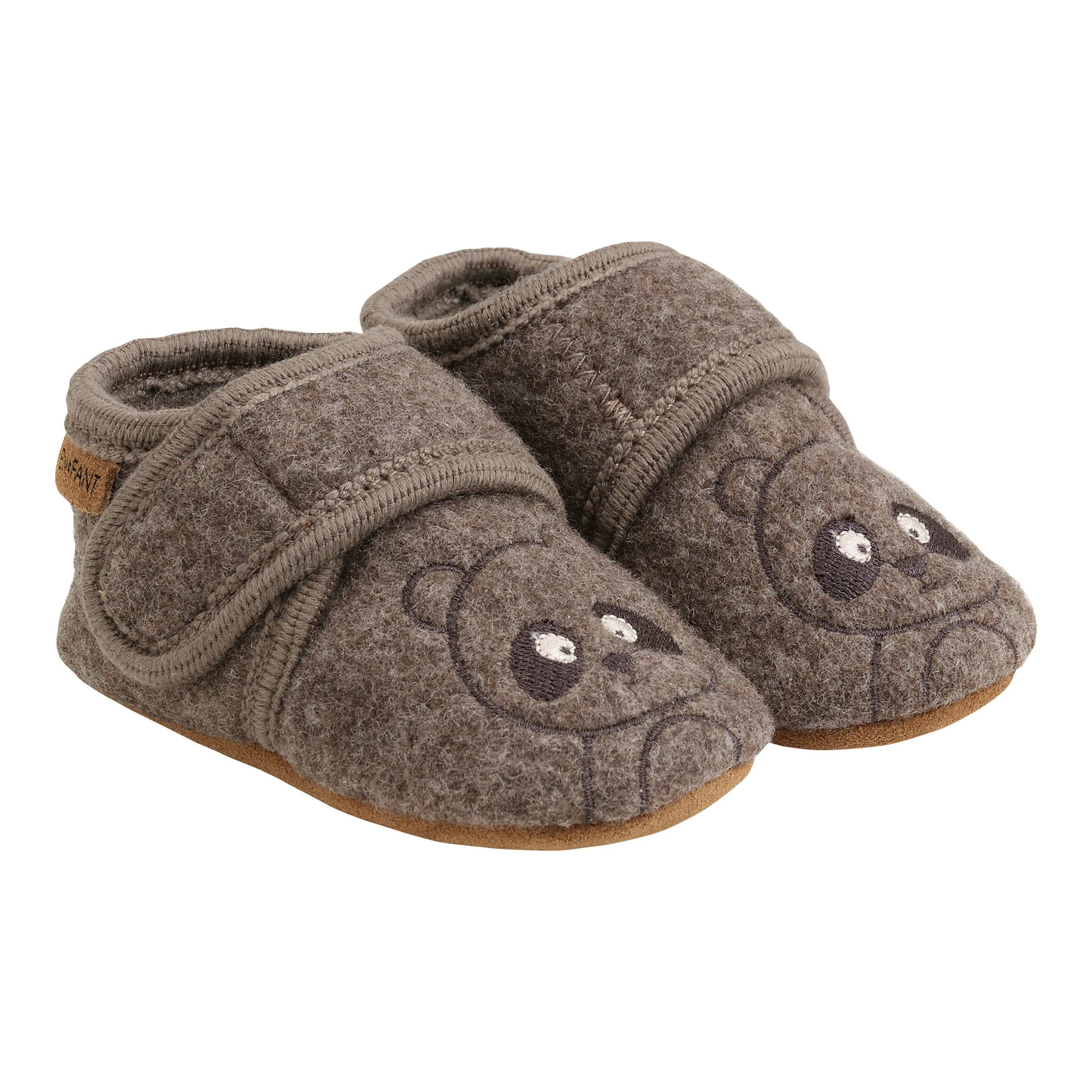En Fant Woll-Krabbel- und Hausschuhe mit Klettverschluss Bär