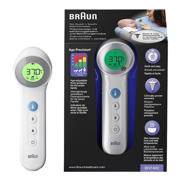BRAUN - No touch + touch Stirnthermometer mit Age Precision® BNT 400 |  baby-walz