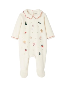 Baby Samt-Strampler mit Weihnachts-Stickereien