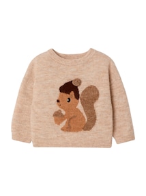 Baby Pullover mit Eichhörnchen-Motiv und Pompon
