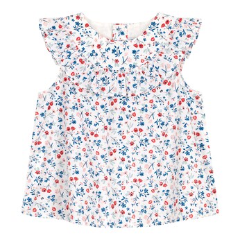 Bluse Flügelarm Rüschenkragen Blumen