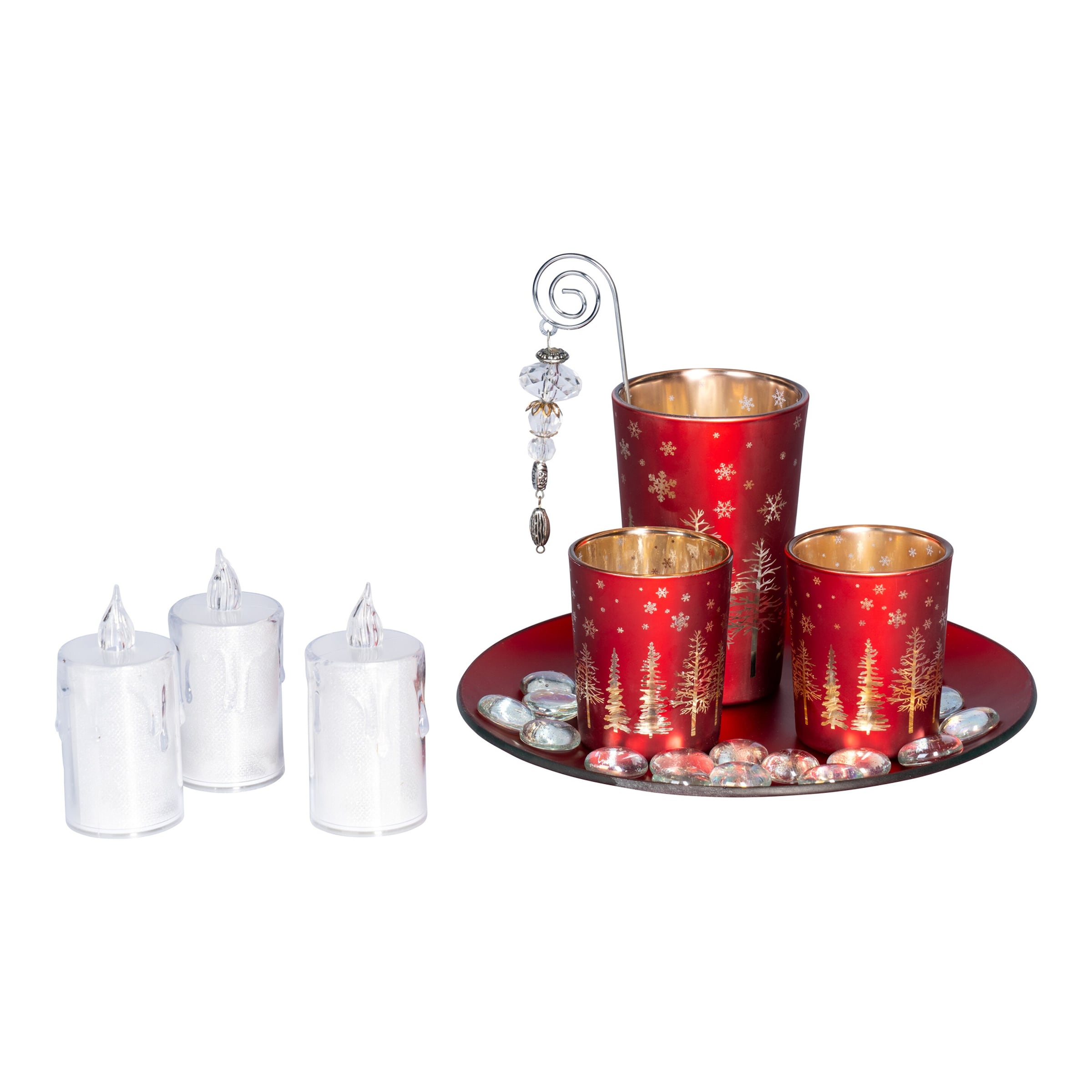 Weihnachtsteller-Set inkl. 3 LED-Kerzen