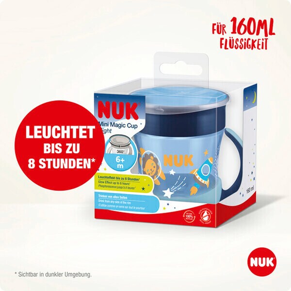 Nuk - Trinklern-Becher Mini Magic Cup 160 ml - Glow in the Dark - Blau -  Babyartikel.de
