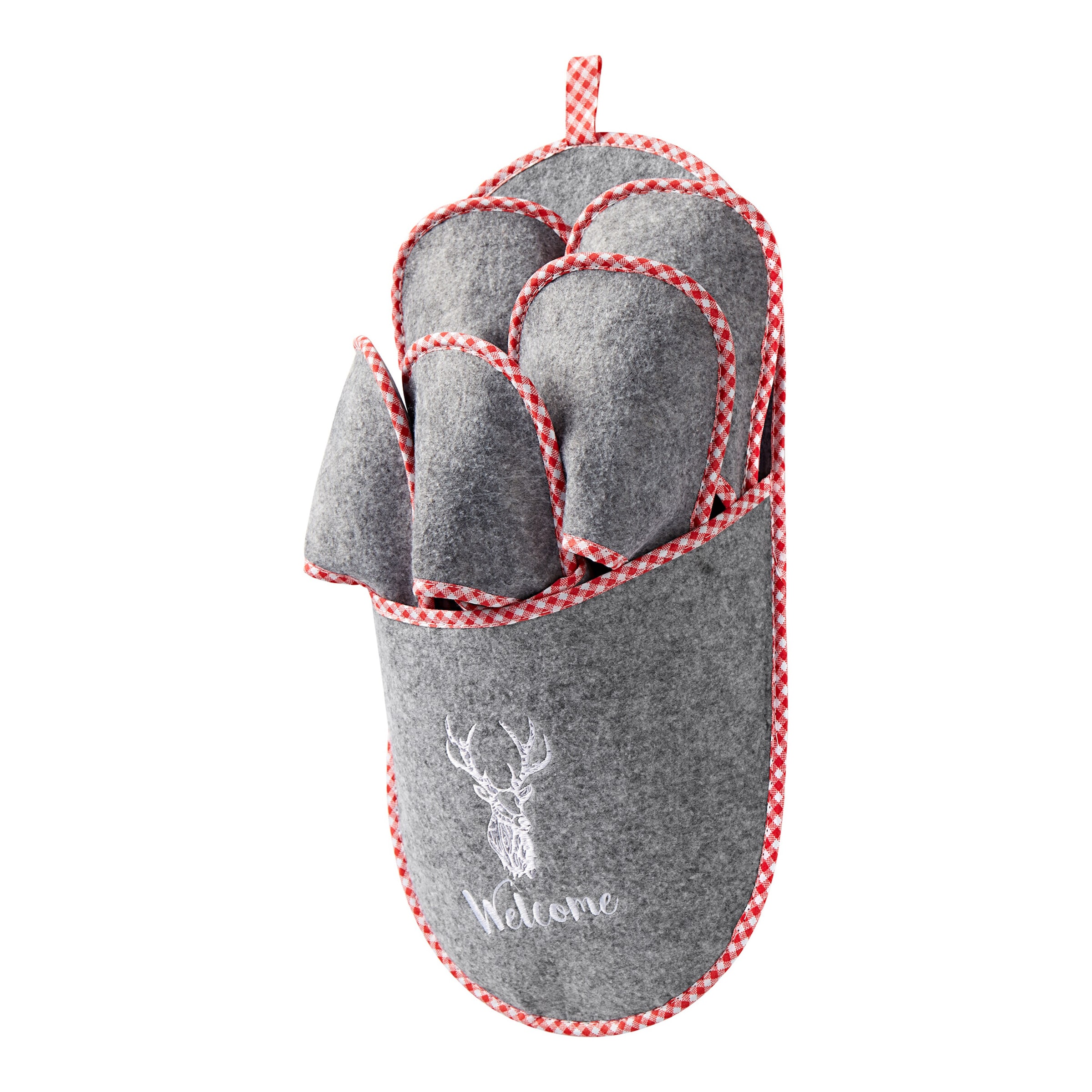 Hauspantoffel-Garage "Welcome", 5 Paar grau Damen