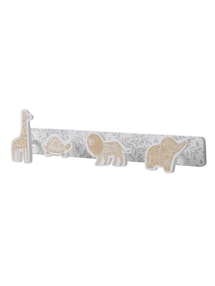 Wandgarderobe BABYLON mit 4 Kleiderhaken, Elefant, Giraffe, Löwe und Schildkröte Kinderzimmer