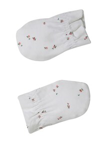 Baby Set: Turban-Mütze, Fäustlinge, Dreieckstuch & Schühchen mit Blumenmuster