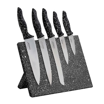 STONELINE Edelstahl Messer Set 5-teilig mit Messerblock | Schwarz