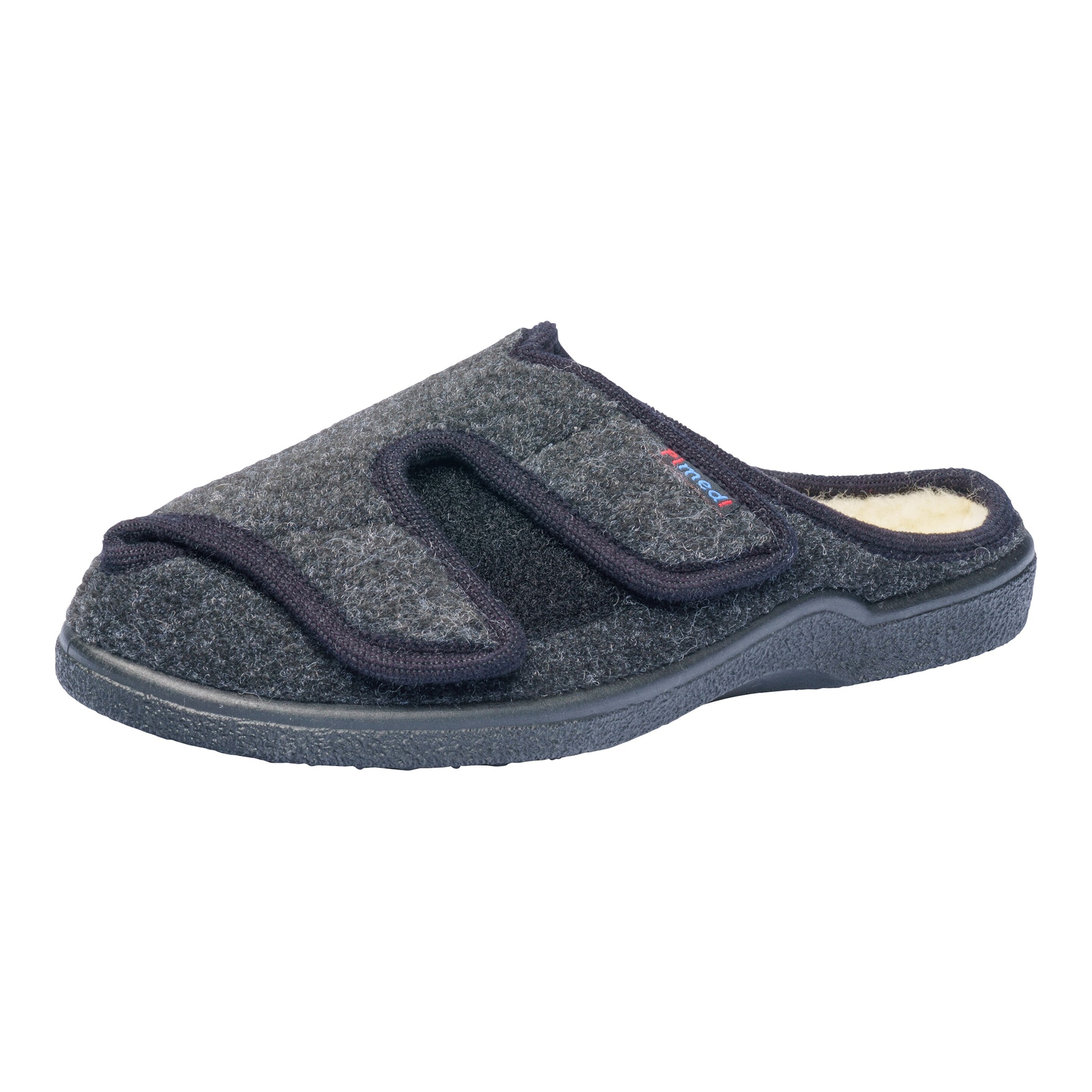 Klettpantoffel mit Schurwolle grau Damen