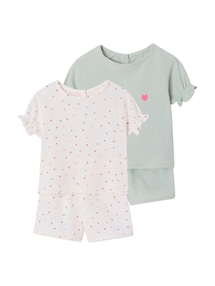 2er-Pack kurze Baby Schlafanzüge mit Herzmotiven, Waffelpikee aus Bio-Baumwolle