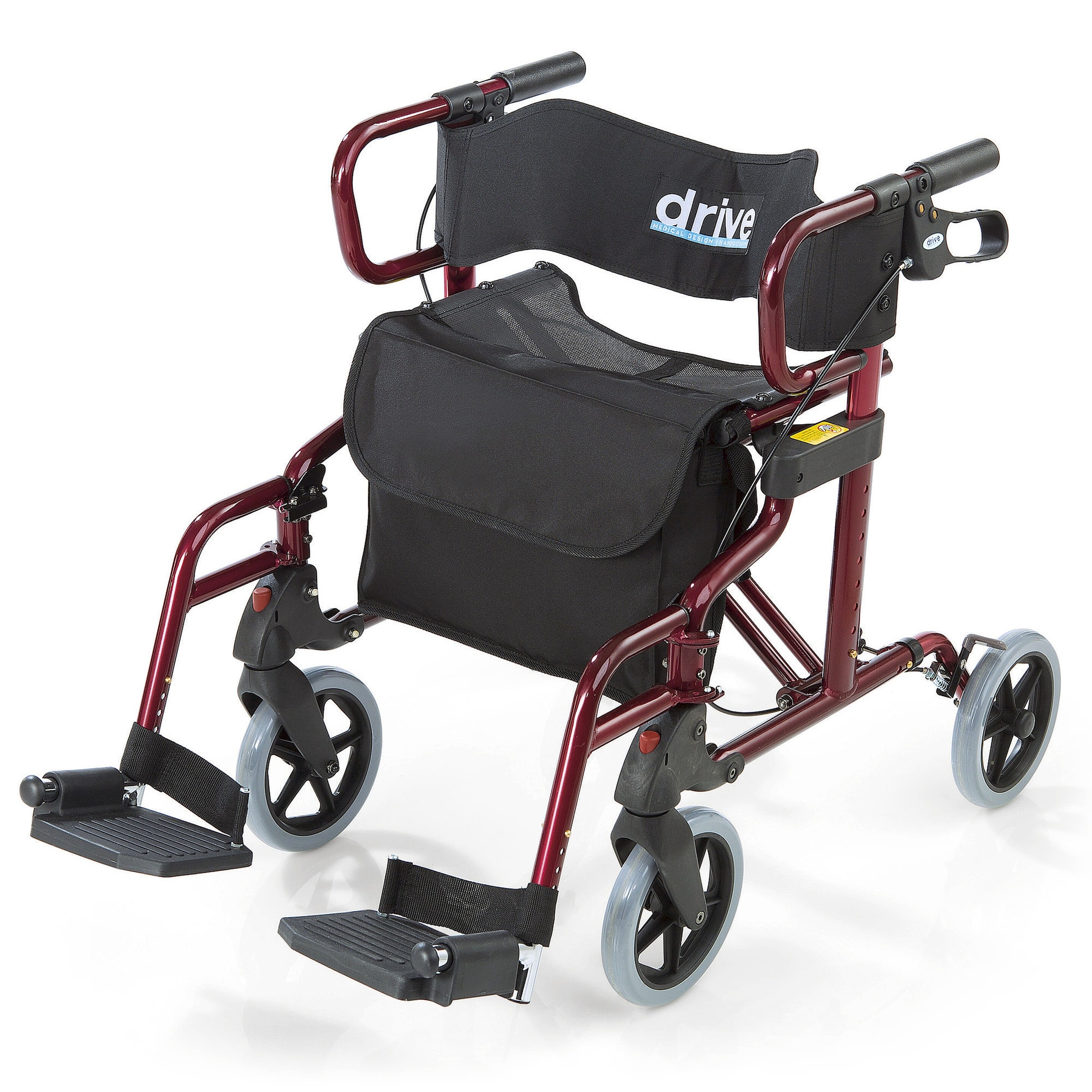 Rollator und Transportrollstuhl Diamond Deluxe 2in1 rot schwarz