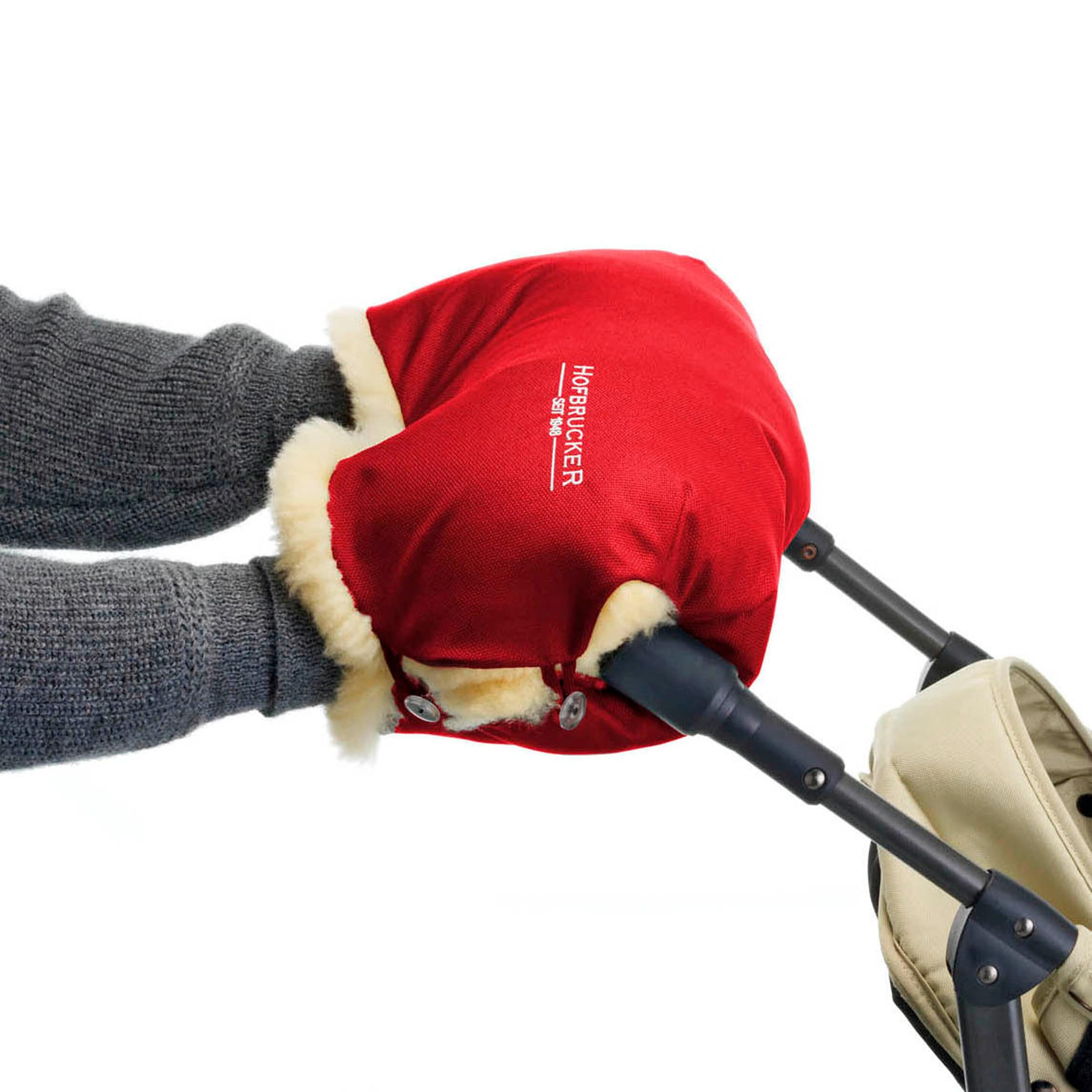 Hofbrucker Lammfell-Handwärmer für Kinderwagen Lammfell Handmuff rot