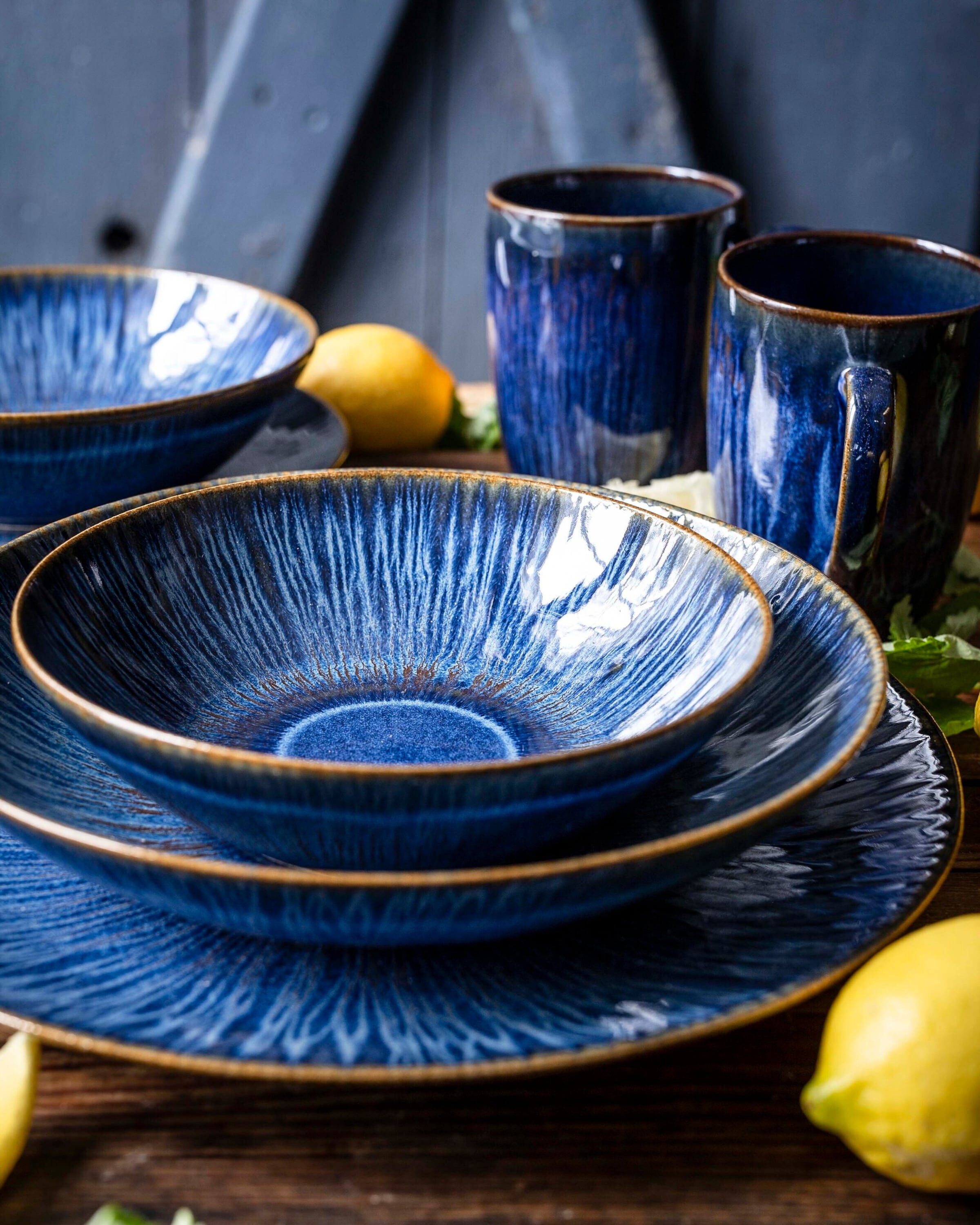 Gipfelstück Schüssel-Set, Steinzeug Eisfall Blau