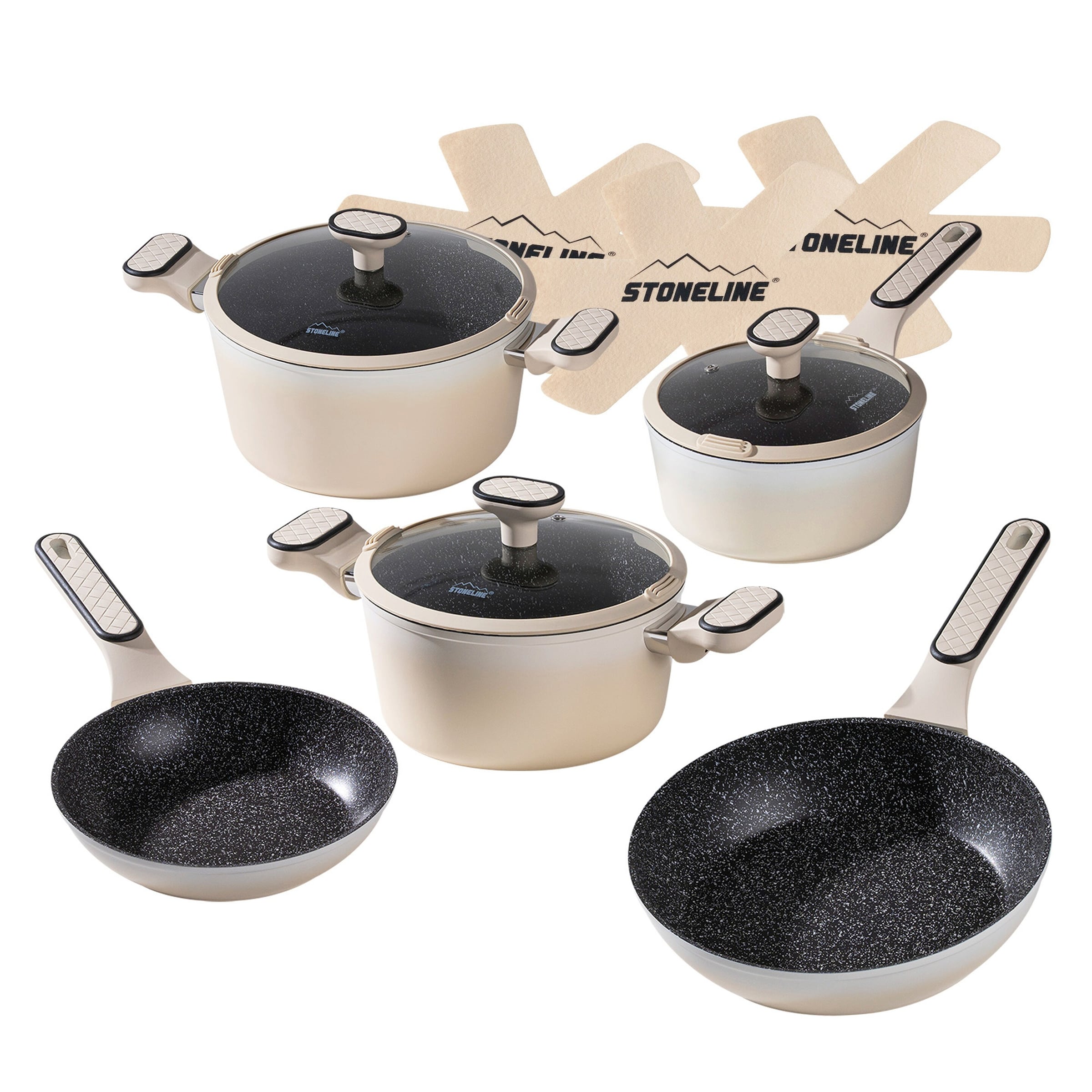 STONELINE® STONELINE Kochgeschirr-Set 11-teilig 18/20/24 Creme | mit Deckeln