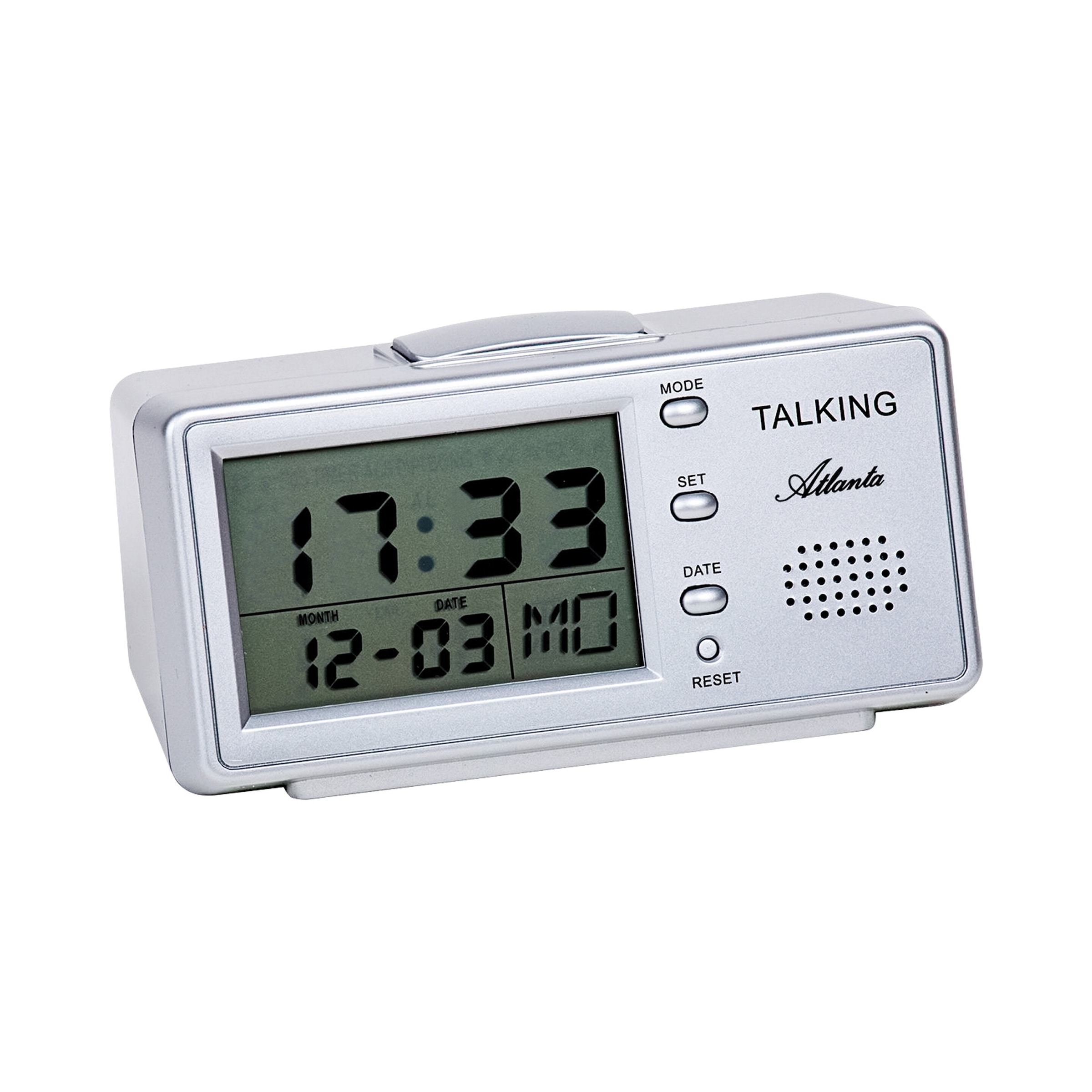 Sprechender Quarzwecker silber