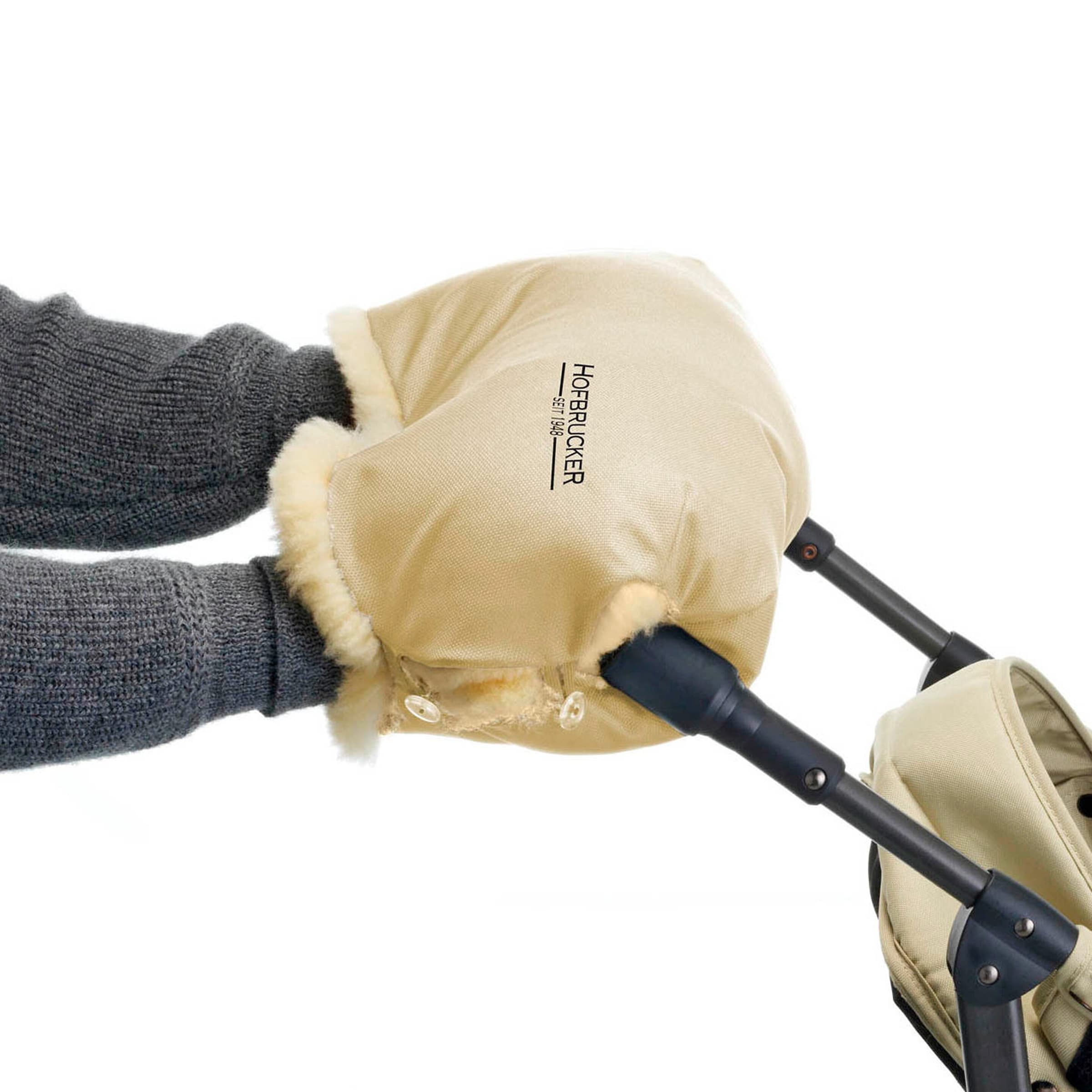 Hofbrucker Lammfell-Handwärmer für Kinderwagen Lammfell Handmuff beige