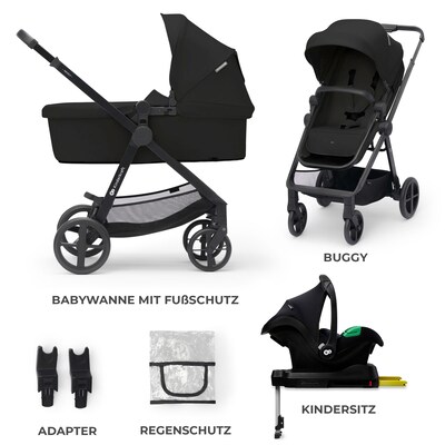 Kinderkraft Kombikinderwagen NEWLY 4in1 Trio-Set inkl. Babyschale MINK PRO et Isofix-Basis classic black