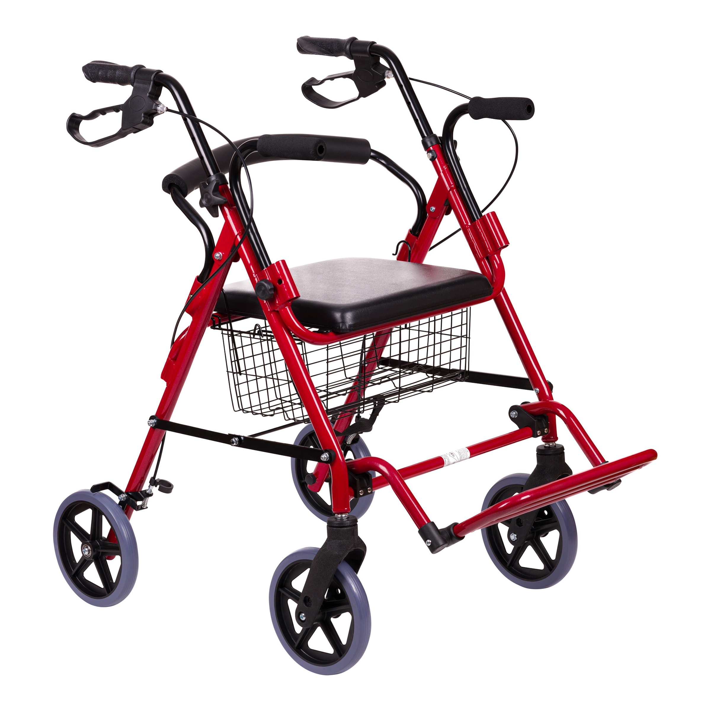 Rollator mit Fußstütze und Korb - AT51018 rot