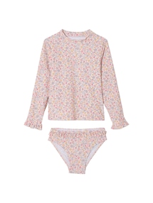 Mädchen-Set mit UV-Schutz: Badeshirt & Bikinihose mit Rüschen