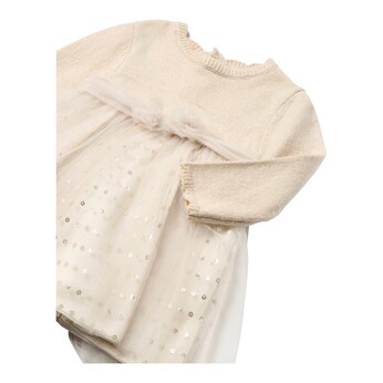 Tüllkleid langarm 2in1 Strickpullover mit Tüllrock Pailletten